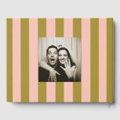 Whimsical Pink Green Striped Scribble wedding Gastenboek (Achterkant)