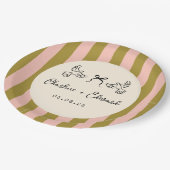 Whimsical Pink Green Striped Scribble wedding Papieren Bordje (Gekanteld)