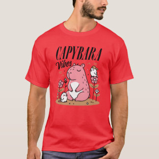 Whimsical Pink Hippo met Bloemen Vrienden jongen T-shirt