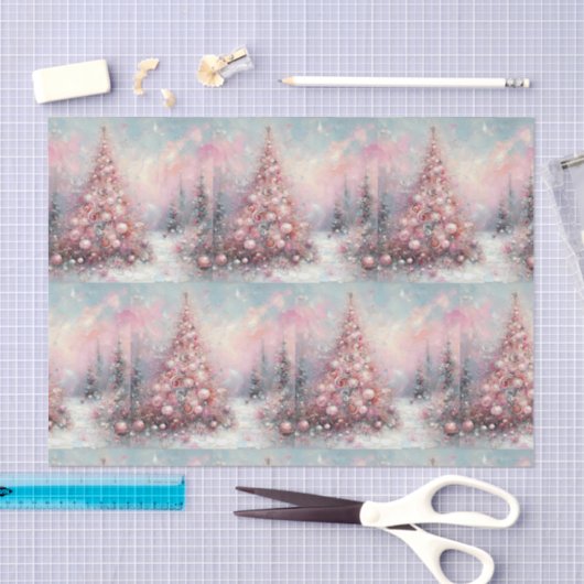 Whimsical Pink kerstboom betegeld decoupage Tissuepapier (Craft)