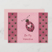 Whimsical Pink Ladybug Valentijns Briefkaart (Voorkant / Achterkant)