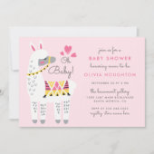 Whimsical Pink Llama Oh Baby Girl Shower Kaart (Voorkant)