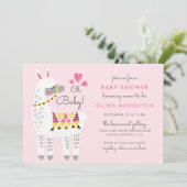 Whimsical Pink Llama Oh Baby Girl Shower Kaart (Staand voorkant)