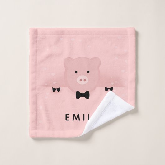 Whimsical pink pig cute Farm Animal (Gant de toilette)