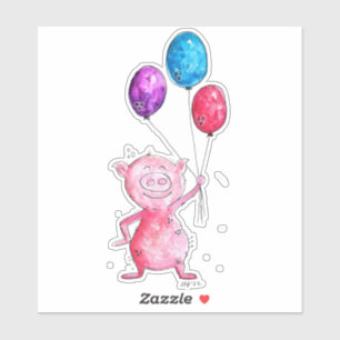 Whimsical Pink Pig. met ballonnen Sticker