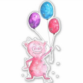 Whimsical Pink Pig. met ballonnen Sticker (Voorkant)