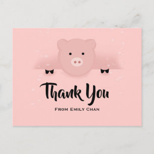 Whimsical Pink Pig Party Bedankt Briefkaart