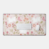 Whimsical Pink Rabbit and Floral Meadow (Clavier et souris)