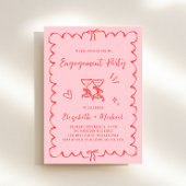Whimsical Pink Red Wavy Lijst Engagement Party Kaart