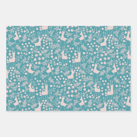 Whimsical Pink Reindeer and Winter Foliage Pattern Inpakpapier Vel (Voorkant 2)