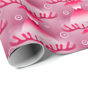 Whimsical Pink Reindeer Kerstmis Patroon Cadeaupapier