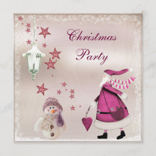 Whimsical Pink  Retro Santa Party nodigt uit Kaart