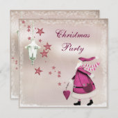 Whimsical Pink  Retro Santa Party nodigt uit Kaart (Voorkant / Achterkant)