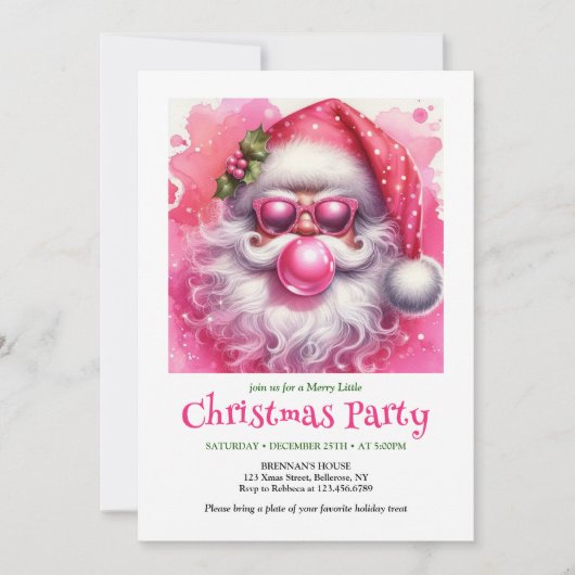 Whimsical Pink Santa Bubble Gum Funny Christmas Kaart (Voorkant)