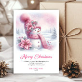 Whimsical pink snowman Christmas kids card digital Feestdagenkaart