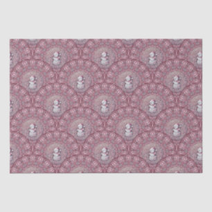 Whimsical Pink Snowman Mandala Art Deco Scallop Tissuepapier