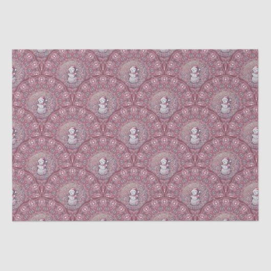 Whimsical Pink Snowman Mandala Art Deco Scallop Tissuepapier (Voorkant)