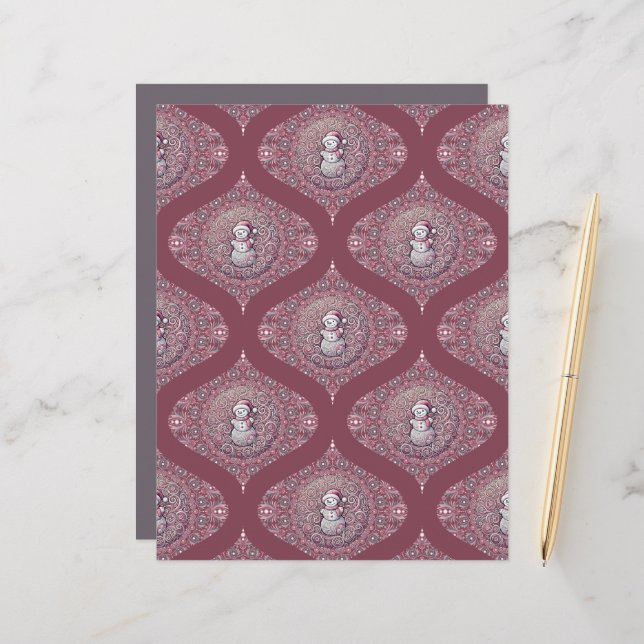 Whimsical Pink Snowman Mandala Ogee Scrapbook (Voorkant / Achterkant in situ)