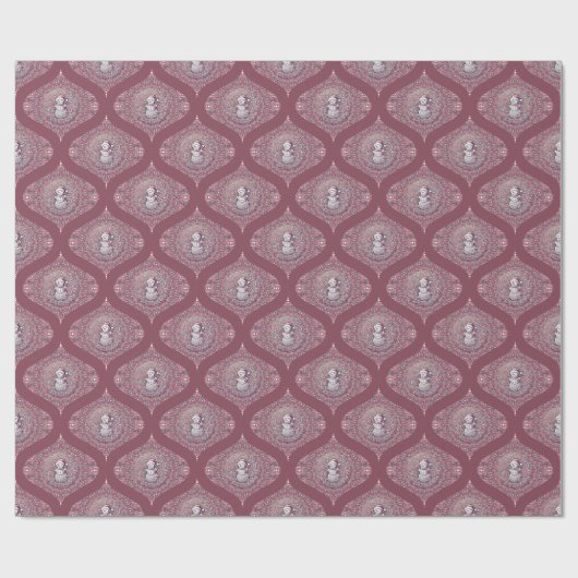 Whimsical Pink Snowman Mandala Retro Ogee Damask Cadeaupapier (Vlak)