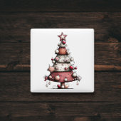 Whimsical Pink Star Tree Christmas Magnet