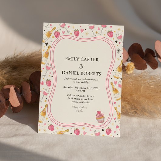 Whimsical Pink Strawberry Wedding Invitation