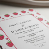 Whimsical Pink Strawberry Wedding Invitation Kaart