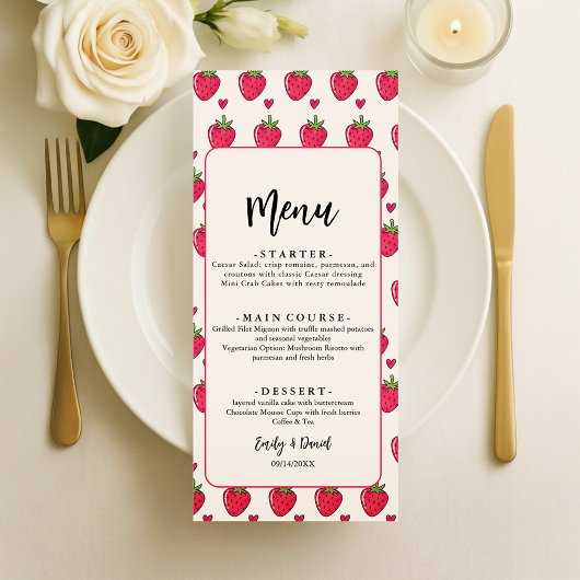 Whimsical Pink Strawberry Wedding Menu