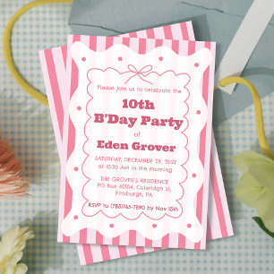Whimsical Pink Stripes Verjaardag Uitnodiging
