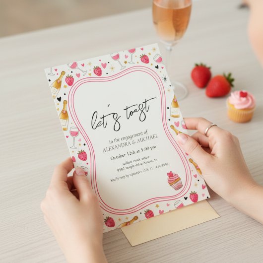 Whimsical Pink Wine Engagement Invitation