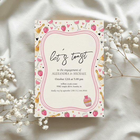 Whimsical Pink Wine Engagement Invitation