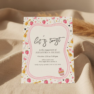 Whimsical Pink Wine Engagement Invitation Kaart