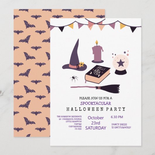 Whimsical pink witch met thema kaart (Voorkant / Achterkant)