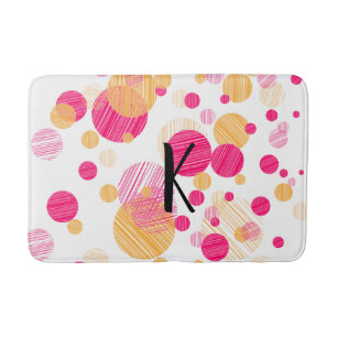 Whimsical Pink&Yellow Monogram Polka-Dot Pattern Badmat