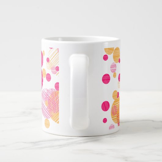 Whimsical Pink & Yellow Polka-Dot Pattern Extra Grote Beker (Achterkant)