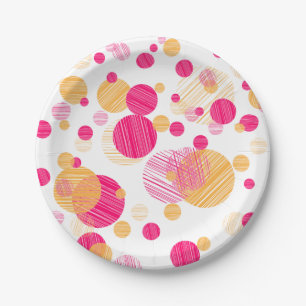 Whimsical Pink & Yellow Polka-Dot Pattern Papieren Bordje