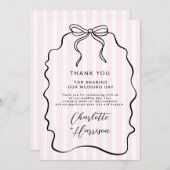 Whimsical Pinstripe Bow Wedding Bedankkaart (Voorkant / Achterkant)