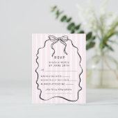 Whimsical Pinstripe Bow Wedding RSVP Kaartje (Staand voorkant)