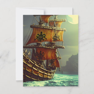 Whimsical Pirate Ship Triptych Feestdagenkaart