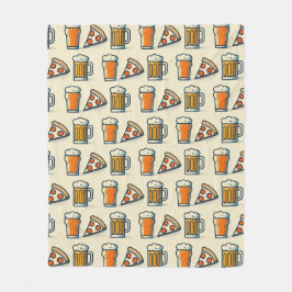Whimsical Pizza and Beer Pattern Fleece Deken