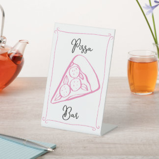 Whimsical Pizza Bar Teken Reclamebord Met Voetstuk