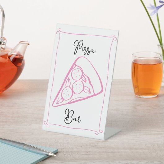 Whimsical Pizza Bar Teken Reclamebord Met Voetstuk (Insitu)