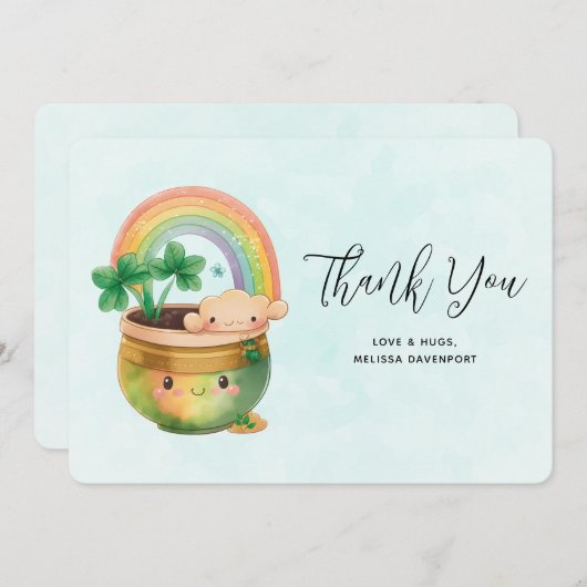 Whimsical Planter met Rainbow & Clover Hartelijk d Bedankkaart (Voorkant / Achterkant)