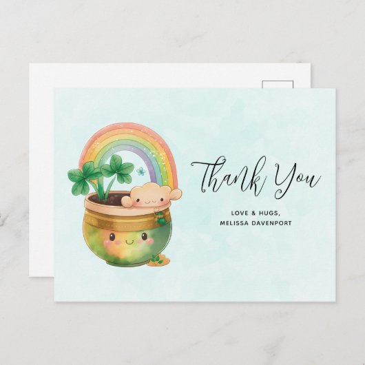 Whimsical Planter met Rainbow & Clover Hartelijk d Briefkaart (Voorkant / Achterkant)