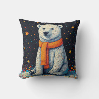 Whimsical Polar Bear In Orange Scarf Kussen