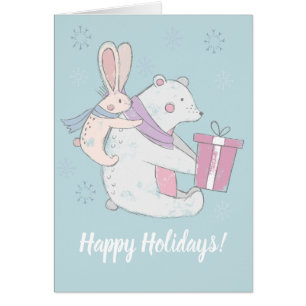 Whimsical Polar Bear Rabbit Joyeuses vacances