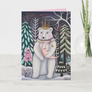 Whimsical Polar Beer en Moon Winter Art Kaart