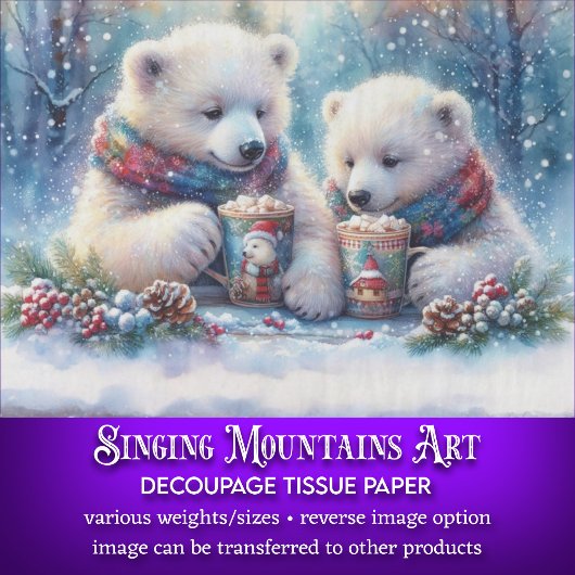 Whimsical Polar Beren & Cacao in Forest Decoupage Tissuepapier