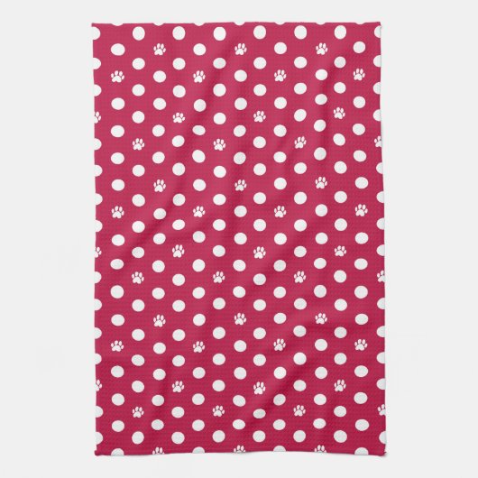 Whimsical Polka Dot Dog Paw Print Rood Theedoek (Verticaal)