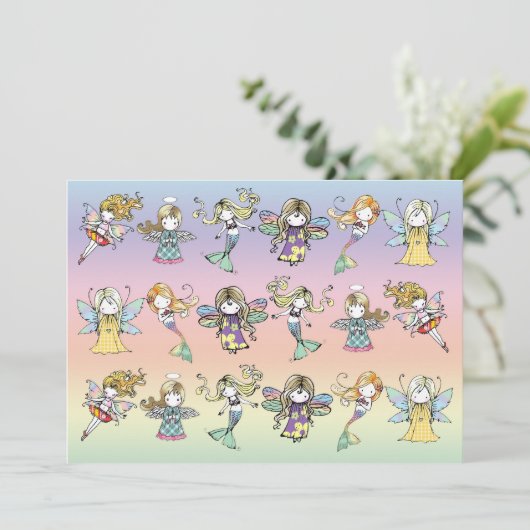 Whimsical Pool Party Fairy Zeemeermin Engel Uitnod Kaart (Staand voorkant)