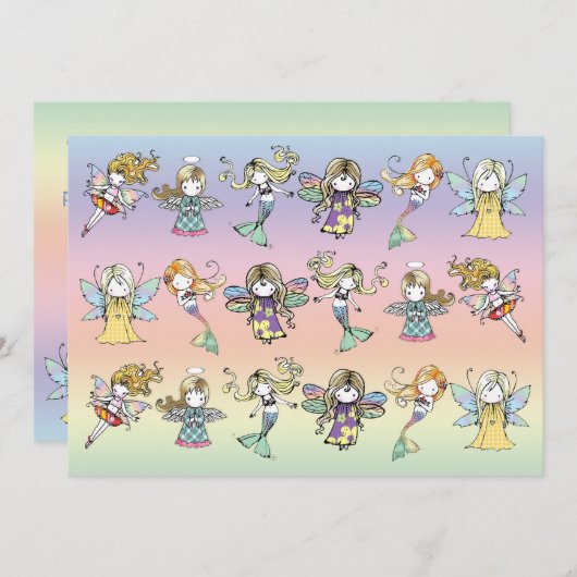 Whimsical Pool Party Fairy Zeemeermin Engel Uitnod Kaart (Voorkant / Achterkant)